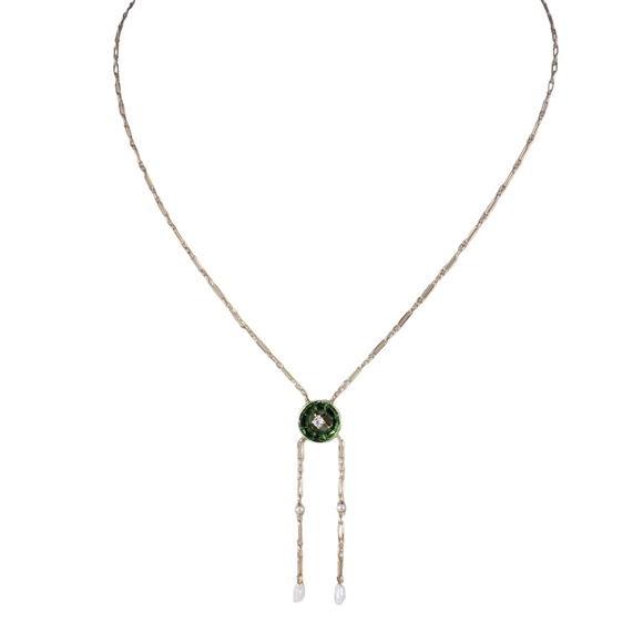 14 Karat Yellow Gold Glass and Diamond Pendant #16121